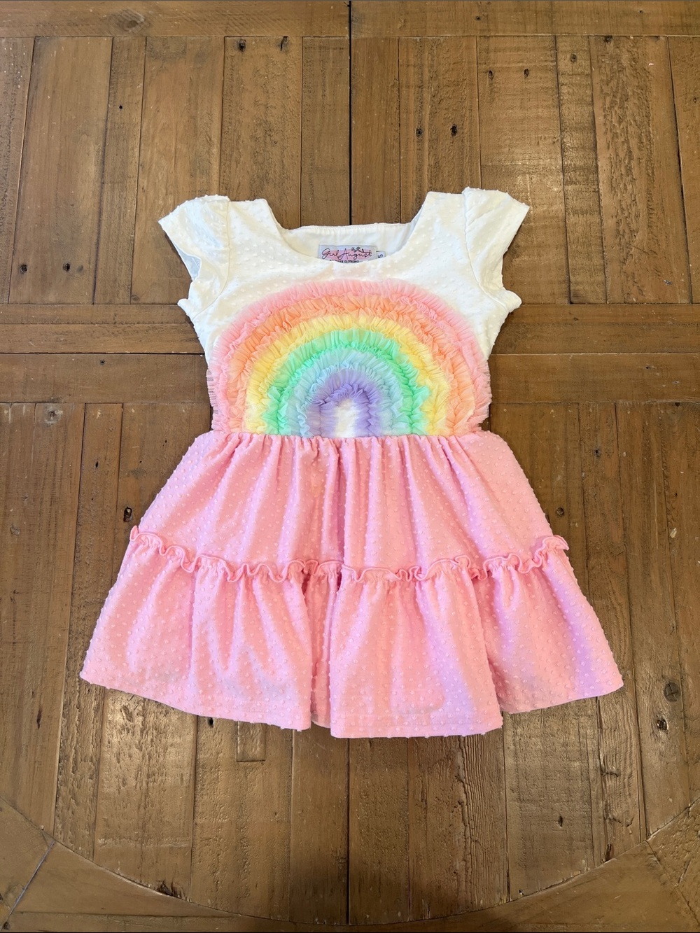 Girl August pink swiss dot tulle rainbow tunic dress 5 years